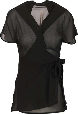 Rick Owens Silk Wrap Top - Dames - Blouses - Zwart - XS - Chiffon - Overhemden