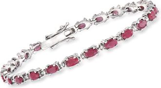 Ross-Simons Ruby Bracelet With Diamond Accents in Sterling Silver