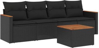 vidaXL Set De Muebles De Jard&iacute;n 5 Pzas Y Cojines Rat&aacute;n Sint&eacute;tico Negro Vidaxl