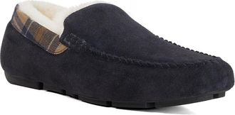 Dune London Mens Fofo - Shearling Moccasin Slippers - Navy Suede - Size Small