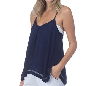 Green Dragon Pleat Front Easy Tank Top In Navy