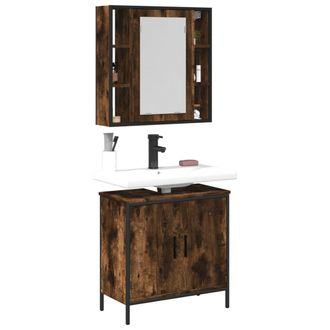 vidaXL Set De Muebles Ba&ntilde;o 2 Pzas Madera Contrachapada Roble Ahumado Vidaxl