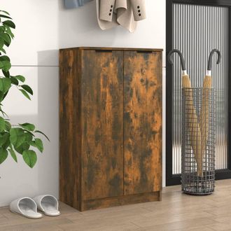 Berkfield Home Shoe Cabinet Smoked Oak 59x35x100 cm Engineered Wood in Brown | Size: 59 x 35 x 100 cm