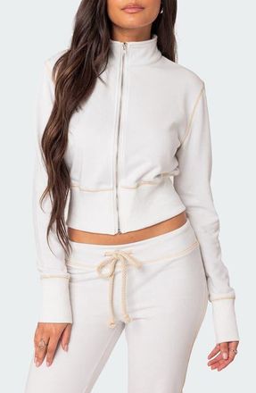 Edikted Alexia Crop Zip-Up Jacket in White at Nordstrom, Size Medium
