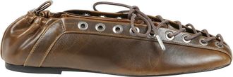 Ganni Ballerinas, female, Brown, Size: 10 US Leather Lace Up Ballerina Shoes