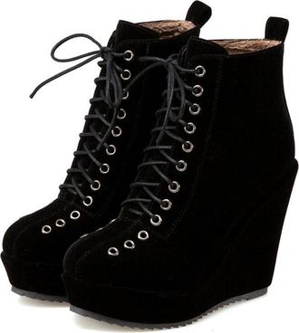 Generic Womens Winter Ankle Boots Platform Round Toe Wedge Heel Pumps Shoes for Casual and Party Daily Wear (Black,7.5)