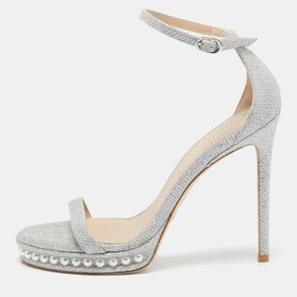 Stuart Weitzman Silver Glitter Nudist Ankle Strap Sandals