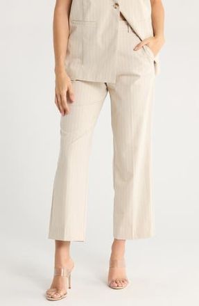 Nordstrom Rack Pinstripe Crop Straight Leg Pants in Beige Scroll- Black Pinstripe at Nordstrom Rack, Size 10