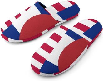 Generic Flag of U.S. And Colorado Flannel Mens Slip-on Slippers Winter Warm House Shoes with Rubber Sole for Home Hotel