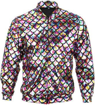 Loud Elephant Unisex Shiny Bomber Jacket - Fish Scale Rainbow (X-Large)