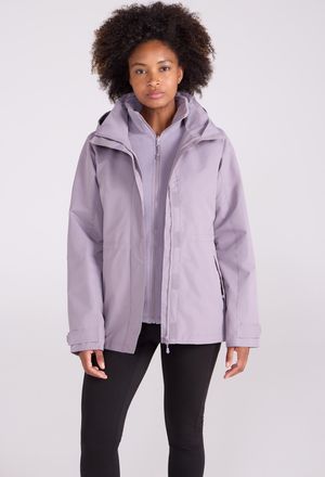 Mountain Warehouse Fell Womens 3 in 1 Jacket Water Resistant Inner Fleece Hooded Rain Purple - Size 18 UK