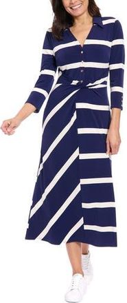 London Times Stripe Three-Quarter Sleeve Shirtdress in Navy/Ivory at Nordstrom Rack, Size 12