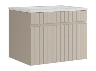 Vente-Unique Mueble de ba&ntilde;o suspendido estriado beige con lavabo encastrado - 60 cm - SATARA