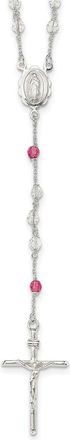 Diamond2Deal Sterling Silver Polished Crystal Rose Quartz Rosary Necklace 21.5