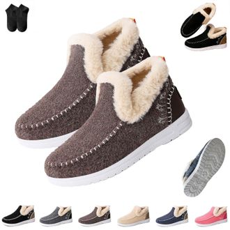 Generic Cozy Fleece Slip-On Boots,Womens Warm Anti-Slip Plush Lined Winter Ankle Boots,Non-Slip Casual Loafer for Indoor Outdoor (Coffee, Aldult, Adult, Women