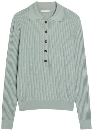 Blaz&eacute; Milano Alegria Cable-knit Silk-blend Polo top - Blue - 2 (UK10 / S)