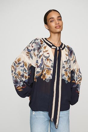 Farm Rio Golden Nature Tie-Neck Blouse