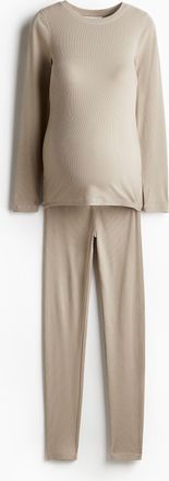 H&M MAMA 2-teiliges geripptes Set - Brown