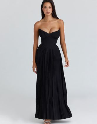 House of CB Marcella - Vestito lungo in georgette nero a pieghe