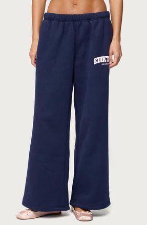 Edikted LA Wide Leg Graphic Sweatpants in Navy at Nordstrom, Size X-Large