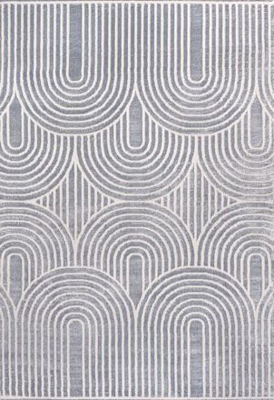Jonathan Y Designs Ariana MidCentury Art Deco Striped Arches Two-Tone High-Low Area Rug in Blue/white at Nordstrom, Size 4Ft 0In X 6Ft 0In
