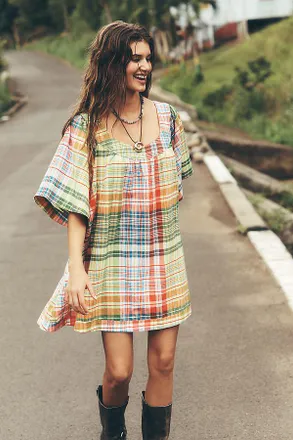 Pilcro Denim Square-Neck Mini Swing Dress