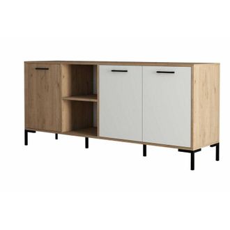 Dmora Dmora - Credenza Hato, Buffet da soggiorno, Madia da salotto, Dispensa da cucina, 180x45 h80 cm, Quercia e Bianco