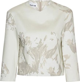 Remain Elegante Bloemen Cropped Top - Dames - Longsleeves - Beige - M - Katoen - Tops