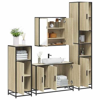 Berkfield Home 4&not;Piece Bathroom Furniture Set&not;Sonoma Oak Engineered Wood in Brown