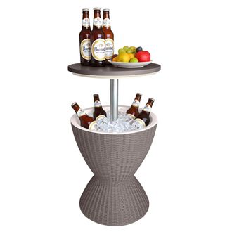 Relaxdays Relaxdays Mesa Auxiliar Con Enfriador, 30 L, Cool Bar, Alt. X &Oslash;: 57 X 48,5 Cm, Regulable, Rat&aacute;n, Mesa Alta, Beige