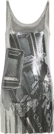 Paco Rabanne Printed Chainmail Mini Dress - White And Blue - 38 (UK10 / S)
