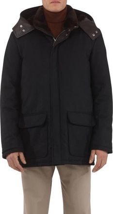 Gorski Mens Wool And Cashmere Blend Parka with Genuine Shearling Lining in Black/brown at Nordstrom, Size Xx-Large