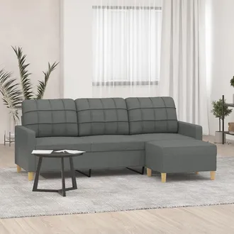 vidaXL Vidaxl - Divano A 3 Posti Con Poggiapiedi Grigio Scuro 180cm In Tessuto