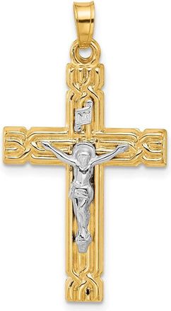 Diamond2Deal 14k Two-tone Gold Hollow INRI Crucifix Pendent