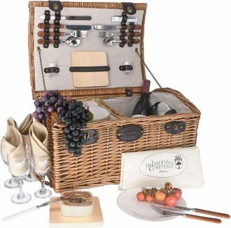 Les Jardins de la Comtesse Les Jardins de la Comtesse - Cestino da Picnic Gisors di Vimini - 4 Persone -Scompartimento Isotermico - Piatti in Ceramica e Bicchieri da Vino in