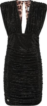 Philipp Plein Gedrapeerde Korte Jurk - Dames - Feestkleedjes - Zwart - S - Kleedjes