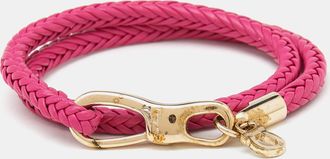 Ferragamo Pink Braided Leather Gold Tone Wrap Bracelet
