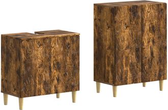 vidaXL Juego De Gabinete De Ba&ntilde;o De 2 Piezas Delft Roble Ahumado Vidaxl