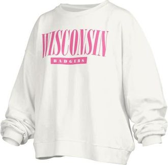 Pressbox Womens Pressbox White Wisconsin Badgers Sutton Janise Waist Length Oversized Pullover Sweatshirt at Nordstrom, Size X-Large
