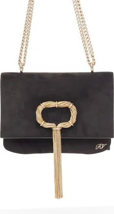 Roger Vivier Club Chain suede gold chain tassel clutch bag