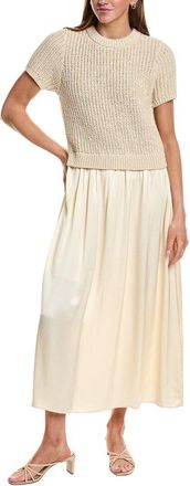 English Factory Satin Contrast Mixed Media Midi Dress