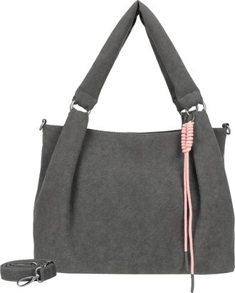 Fritzi Aus Preu&szlig;en Fritzi Sue03 Suede Jacky Soft Shopper Faux Leather Womens Handbag Festival City Vegan Suede Look Cord Pendant Zip 28.5 x 40 x 12 cm - Anthracite - Gre