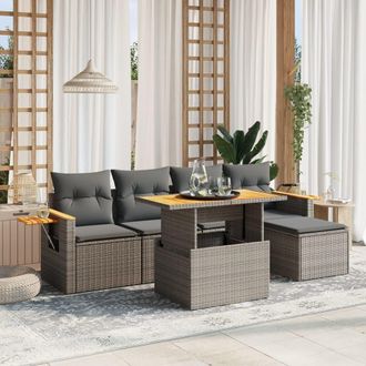 vidaXL Vidaxl - Set De Muebles De Jard&iacute;n 6 Pzas Y Cojines Rat&aacute;n Sint&eacute;tico Gris