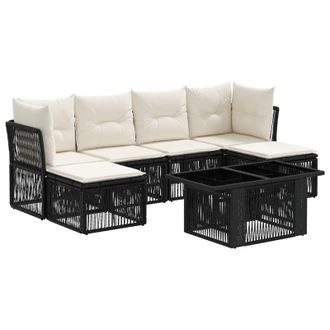 vidaXL Conjunto De Sof&aacute;s De Jard&iacute;n 7 Uds. Negro Rat&aacute;n Sint&eacute;tico Vidaxl