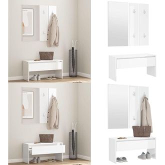 vidaXL Set di Mobili da Corridoio Bianco Lucido in Legno Multistrato - Set di ingresso - Panca da ingresso
