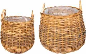 vidaXL Cesta De Maceta Gendt 2 Uds. Madera Natural Rat&aacute;n Kubu Vidaxl