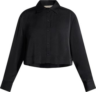 Michael Kors Korte satijnen blouse - Dames - Overhemden - Zwart - L - Satijn - Overhemden