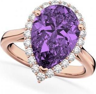 Allurez Pear Cut Halo Amethyst & Diamond Engagement Ring 14K Rose Gold 5.44ct