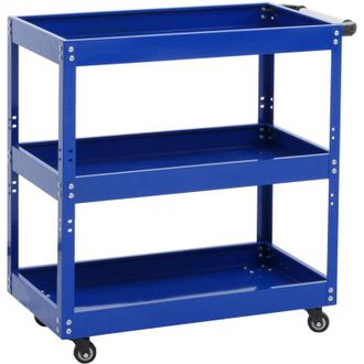 Hhg Non utilizzato] Carrello portautensili attrezzi HHG 135, carrello da officina da trasporto, ruote 3 ripiani, acciaio 73x73x36cm blu
