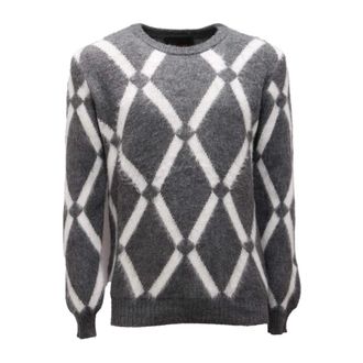 Officina36 Round-neck Knitwear, male, Gray, Size: L Uns56 Sweater